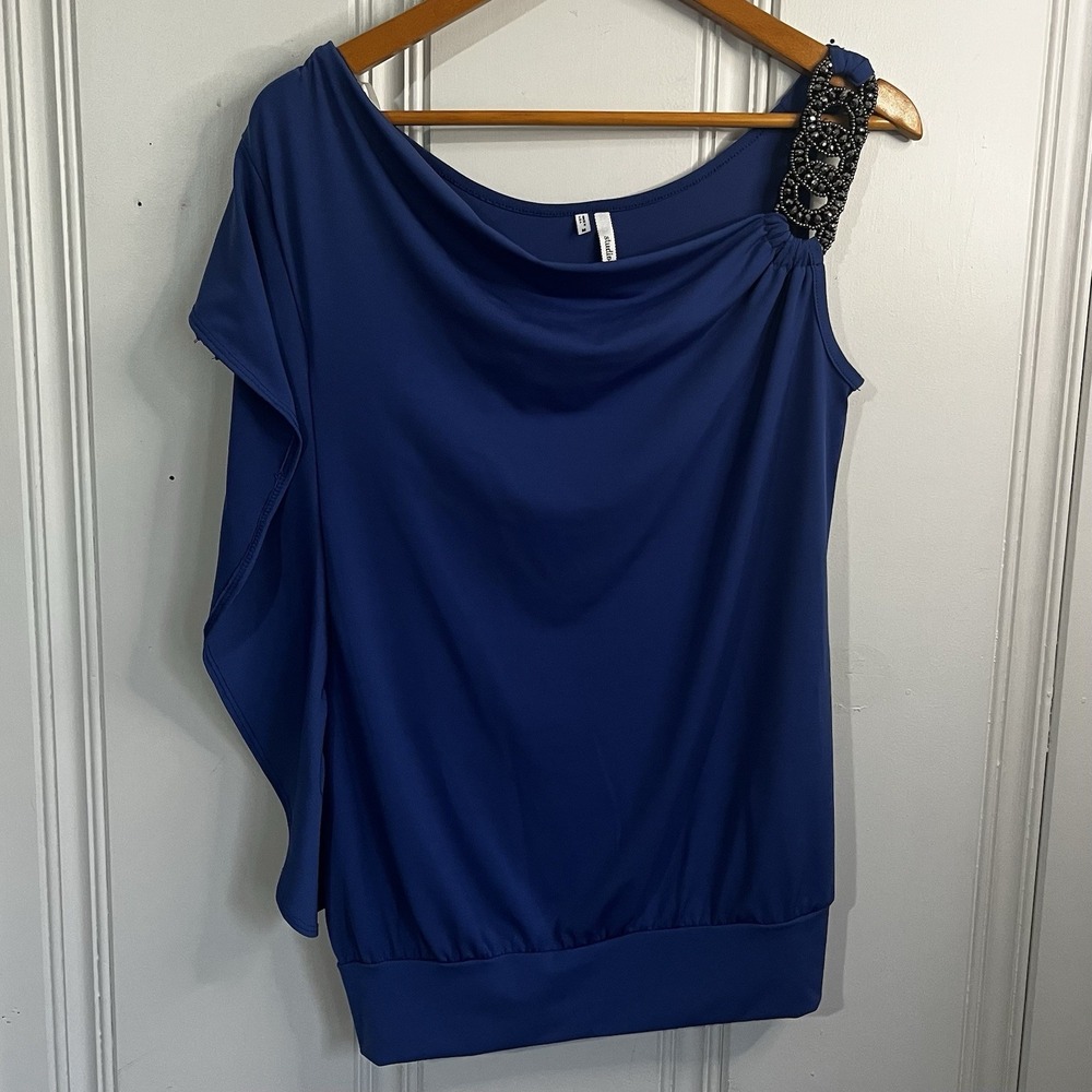 Vintage Y2K Studio Y Blue Off Shoulder Blouse Beaded Strap Retro 2000s Medium